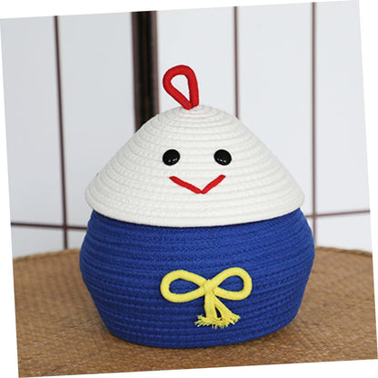 Cartoon Cotton Rope Storage Basket Lid Cute Woven Toy Organizer for Boys and Girls Home Storage Solution for Sundries and Toys Multi-Purpose Decorative Container