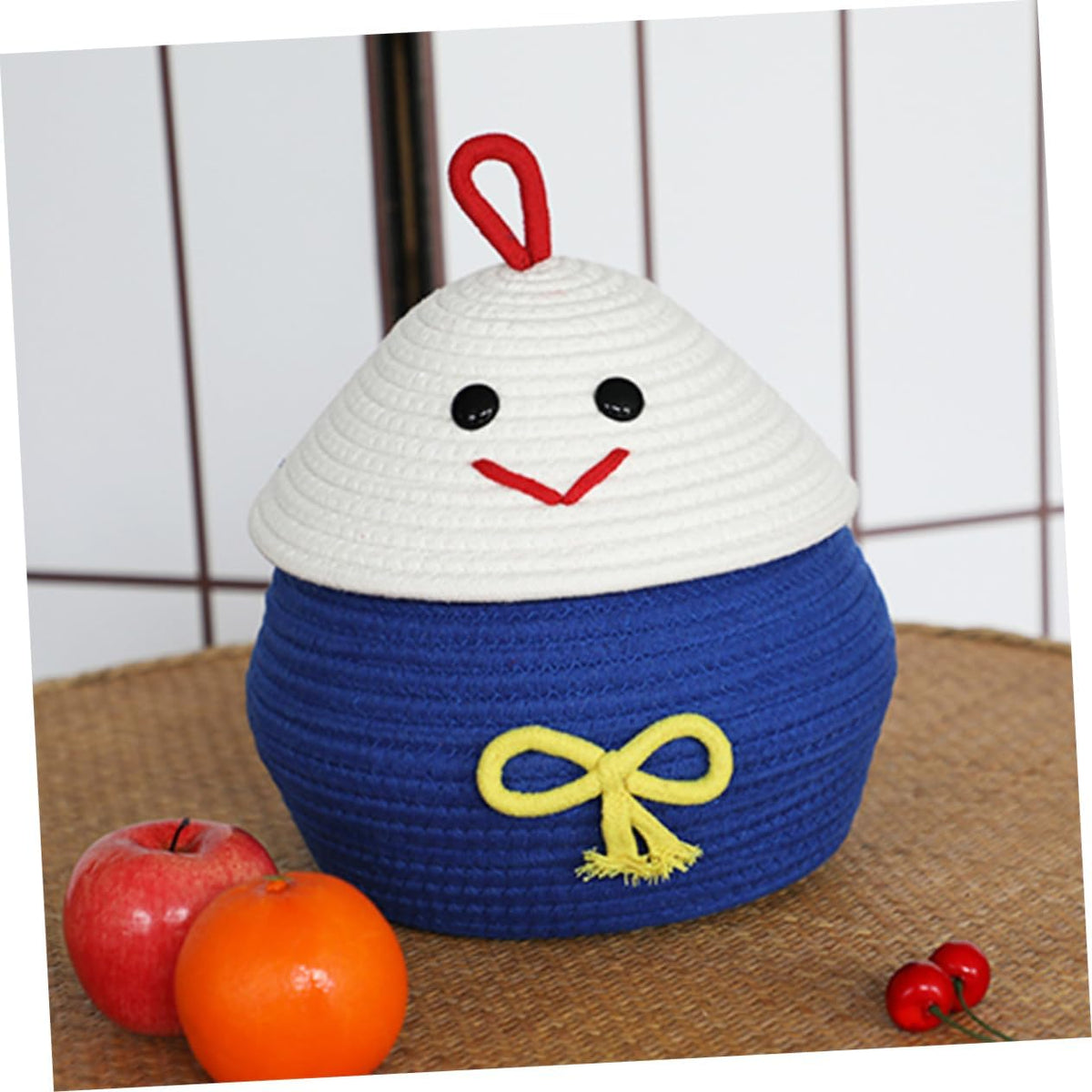 Cartoon Cotton Rope Storage Basket Lid Cute Woven Toy Organizer for Boys and Girls Home Storage Solution for Sundries and Toys Multi-Purpose Decorative Container
