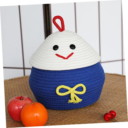 Cartoon Cotton Rope Storage Basket Lid Cute Woven Toy Organizer for Boys and Girls Home Storage Solution for Sundries and Toys Multi-Purpose Decorative Container