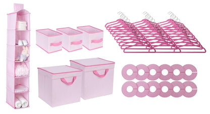 Nursery Storage 48 Piece Set - Easy Storage/Organization Solution - Keeps Bedroom, Nursery & Closet Clean, Infinity Pink