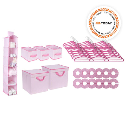 Nursery Storage 48 Piece Set - Easy Storage/Organization Solution - Keeps Bedroom, Nursery & Closet Clean, Infinity Pink