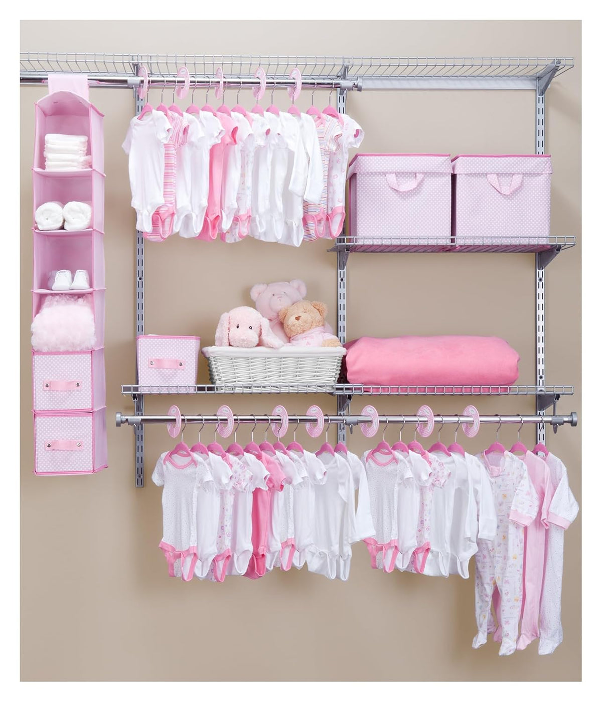 Nursery Storage 48 Piece Set - Easy Storage/Organization Solution - Keeps Bedroom, Nursery & Closet Clean, Infinity Pink