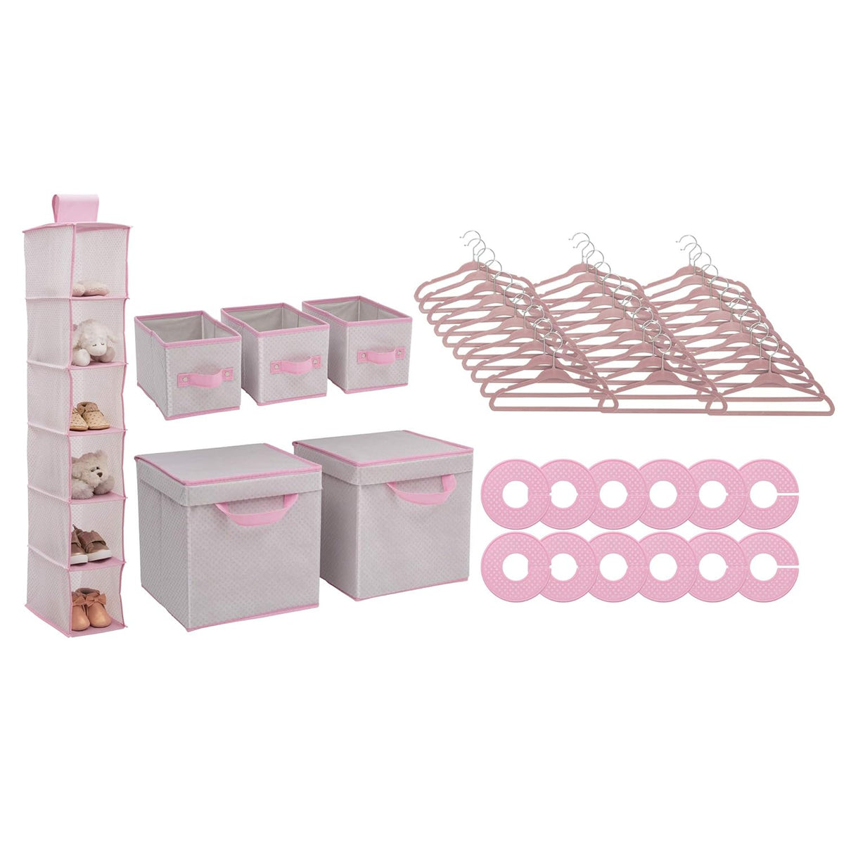 Nursery Storage 48 Piece Set - Easy Storage/Organization Solution - Keeps Bedroom, Nursery & Closet Clean, Infinity Pink