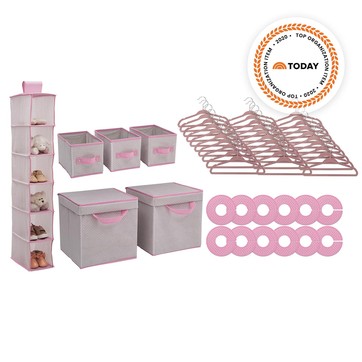Nursery Storage 48 Piece Set - Easy Storage/Organization Solution - Keeps Bedroom, Nursery & Closet Clean, Infinity Pink