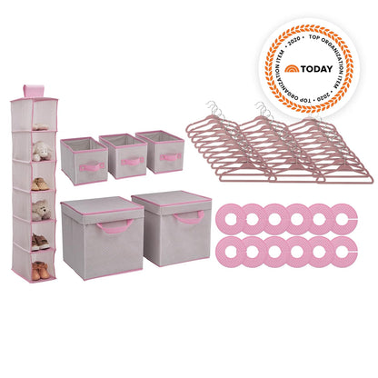 Nursery Storage 48 Piece Set - Easy Storage/Organization Solution - Keeps Bedroom, Nursery & Closet Clean, Infinity Pink