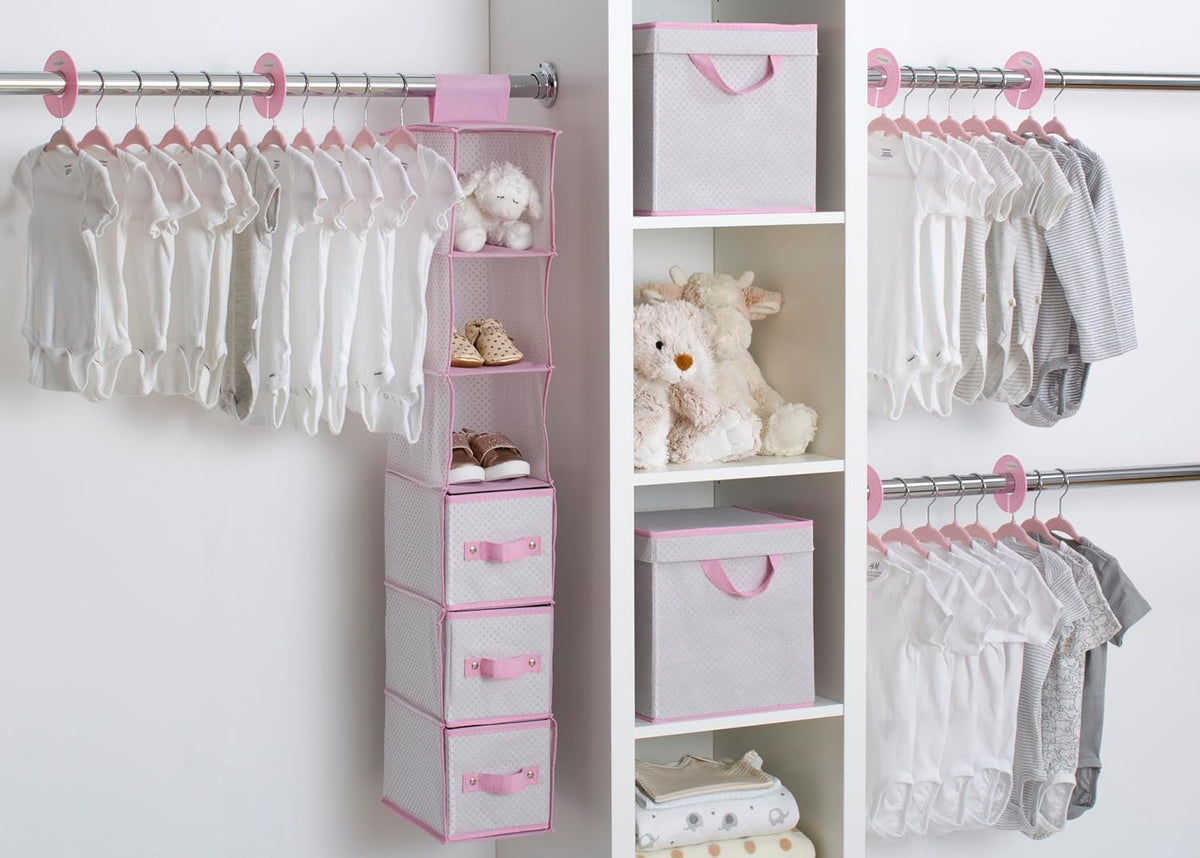 Nursery Storage 48 Piece Set - Easy Storage/Organization Solution - Keeps Bedroom, Nursery & Closet Clean, Infinity Pink