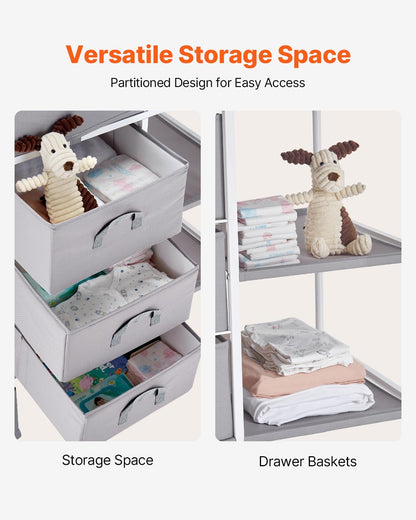 Baby Changing Table, Adjustable Height Diaper Change Station with 3 Fabric Drawers & Lockable Wheels, Portable Multifunctional Changing Station Table with Storage Organizer Nursery, Gray