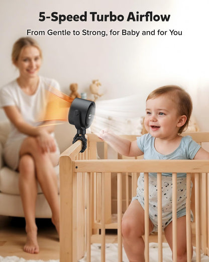 Baby Stroller Fan, Rechargeable Portable Clip on Fan, 17H Cooling