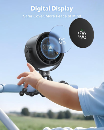 Baby Stroller Fan, Rechargeable Portable Clip on Fan, 17H Cooling