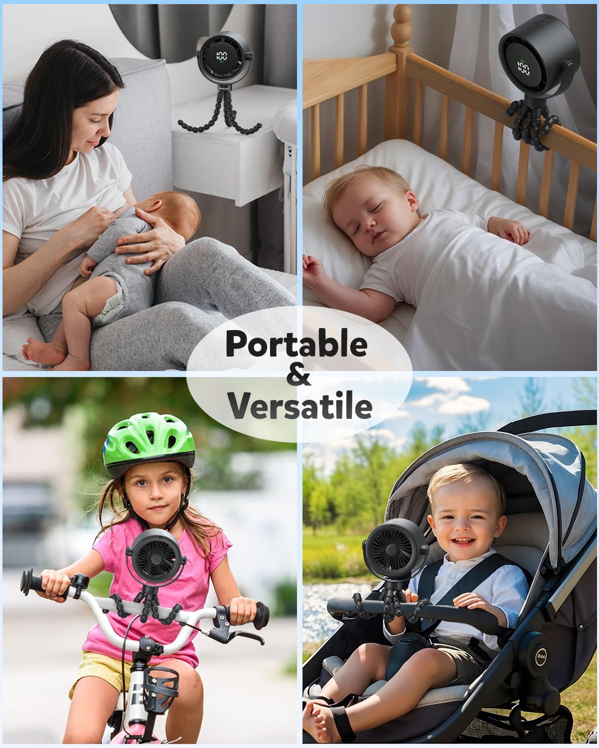 Baby Stroller Fan, Rechargeable Portable Clip on Fan, 17H Cooling