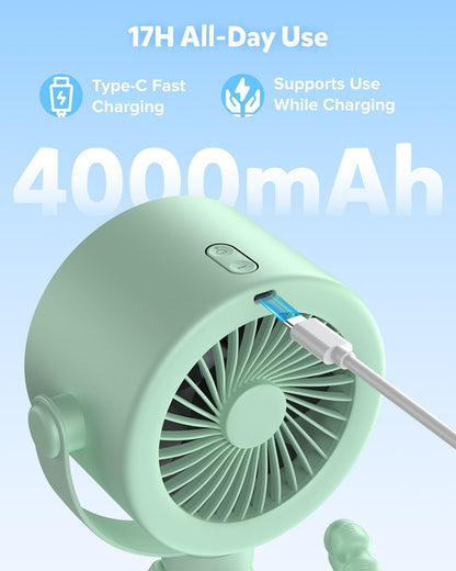 Baby Stroller Fan, Rechargeable Portable Clip on Fan, 17H Cooling