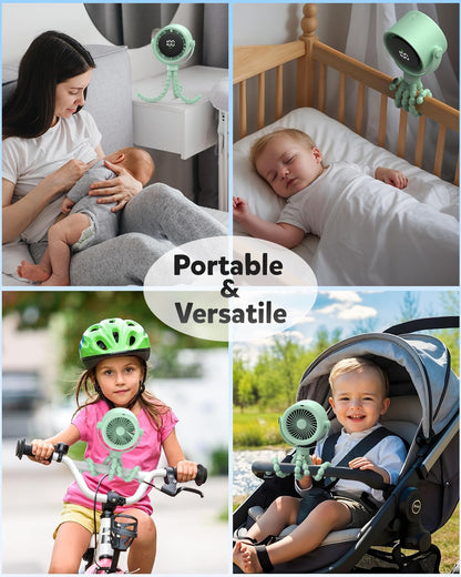 Baby Stroller Fan, Rechargeable Portable Clip on Fan, 17H Cooling