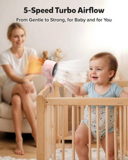 Baby Stroller Fan, Rechargeable Portable Clip on Fan, 17H Cooling