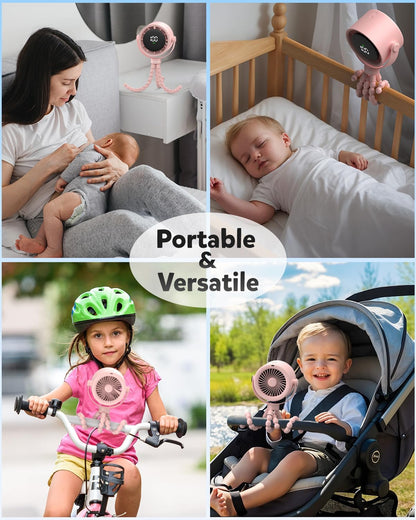 Baby Stroller Fan, Rechargeable Portable Clip on Fan, 17H Cooling