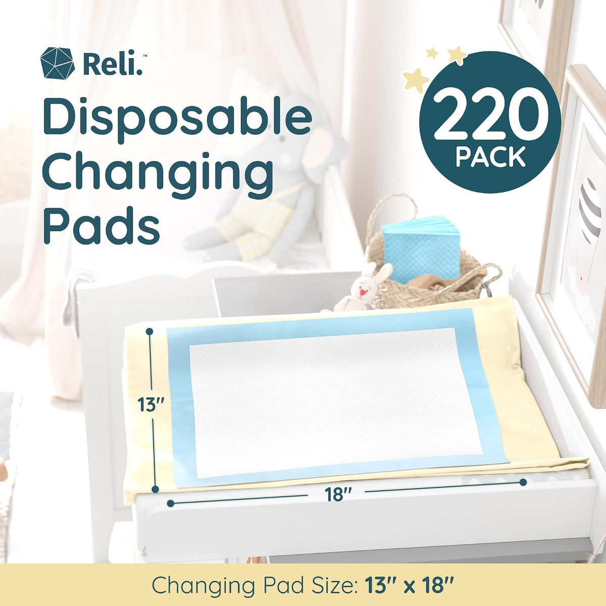 . Disposable Changing Pads for Baby (220 Pack) 13" x 18"