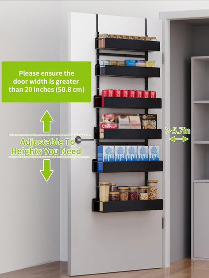 6-Tier Door Organizer, Heavy Duty Hanging Basket Spice Rack Shelves for Pantry Kitchen, Black