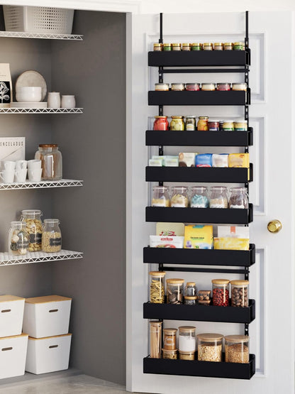 6-Tier Door Organizer, Heavy Duty Hanging Basket Spice Rack Shelves for Pantry Kitchen, Black