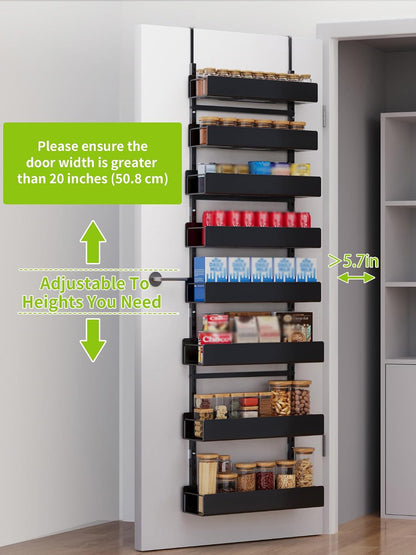 6-Tier Door Organizer, Heavy Duty Hanging Basket Spice Rack Shelves for Pantry Kitchen, Black