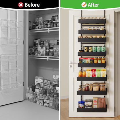 6-Tier Door Organizer, Heavy Duty Hanging Basket Spice Rack Shelves for Pantry Kitchen, Black
