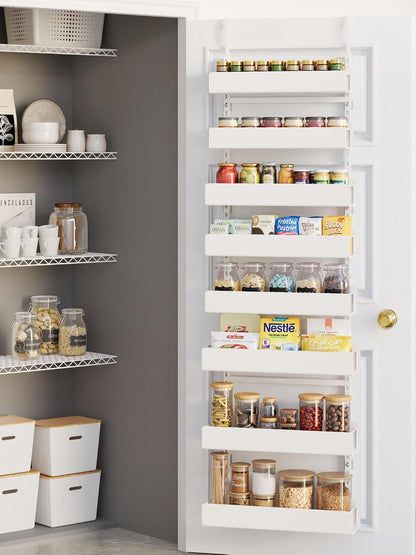 6-Tier Door Organizer, Heavy Duty Hanging Basket Spice Rack Shelves for Pantry Kitchen, Black