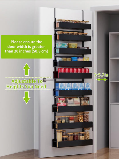 6-Tier Door Organizer, Heavy Duty Hanging Basket Spice Rack Shelves for Pantry Kitchen, Black