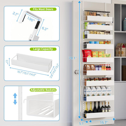 6-Tier Door Organizer, Heavy Duty Hanging Basket Spice Rack Shelves for Pantry Kitchen, Black