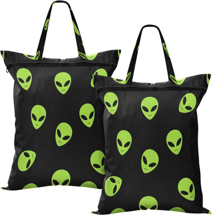 Green Aliens Waterproof Travel Laundry Bag Reusable 2 Packs