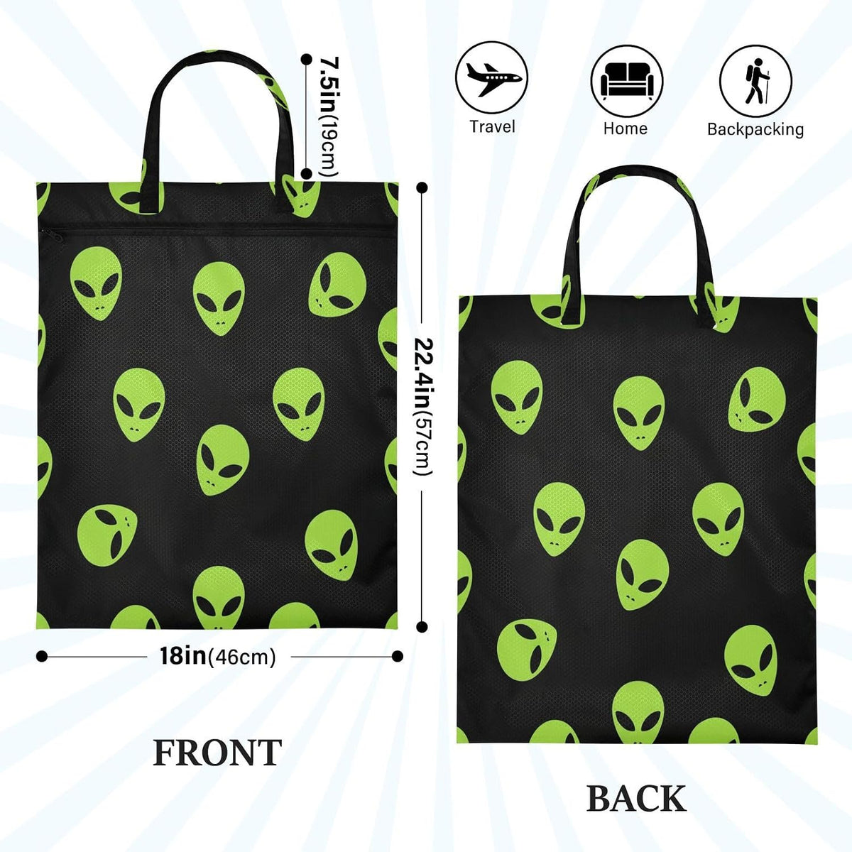 Green Aliens Waterproof Travel Laundry Bag Reusable 2 Packs