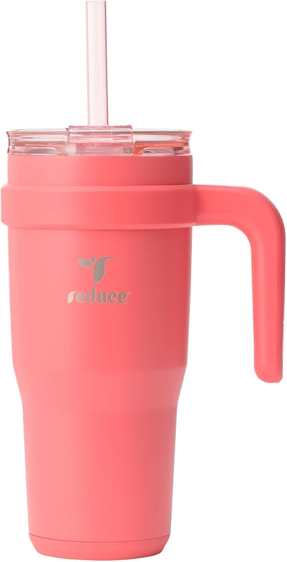 24 oz Stainless Steel Tumbler with Handle - Dual-Wall Vacuum Insulated Travel Mug, Sweat-Proof Lid & Reusable Straw - Keeps Drinks Cold for 24 Hrs, Fits Cupholders, Dishwasher Safe-Pink Cotton