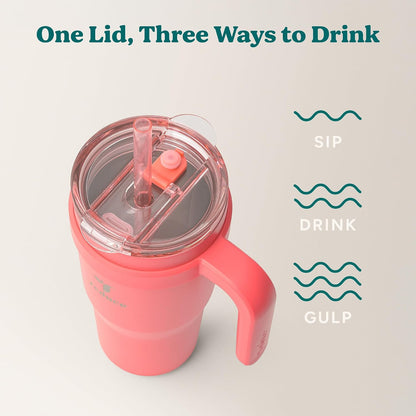 24 oz Stainless Steel Tumbler with Handle - Dual-Wall Vacuum Insulated Travel Mug, Sweat-Proof Lid & Reusable Straw - Keeps Drinks Cold for 24 Hrs, Fits Cupholders, Dishwasher Safe-Pink Cotton