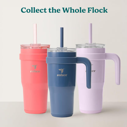 24 oz Stainless Steel Tumbler with Handle - Dual-Wall Vacuum Insulated Travel Mug, Sweat-Proof Lid & Reusable Straw - Keeps Drinks Cold for 24 Hrs, Fits Cupholders, Dishwasher Safe-Pink Cotton