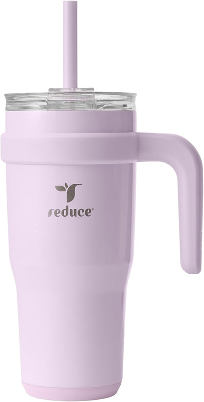 24 oz Stainless Steel Tumbler with Handle - Dual-Wall Vacuum Insulated Travel Mug, Sweat-Proof Lid & Reusable Straw - Keeps Drinks Cold for 24 Hrs, Fits Cupholders, Dishwasher Safe-Pink Cotton