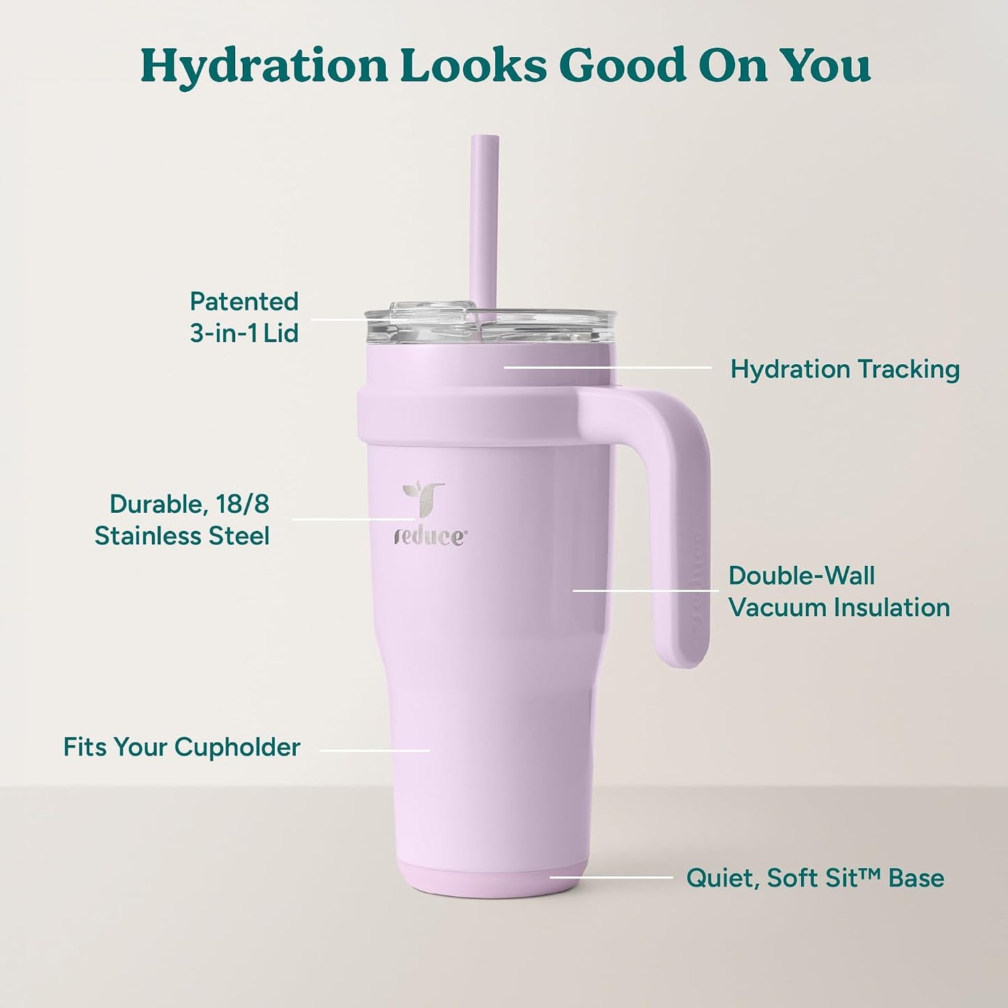 24 oz Stainless Steel Tumbler with Handle - Dual-Wall Vacuum Insulated Travel Mug, Sweat-Proof Lid & Reusable Straw - Keeps Drinks Cold for 24 Hrs, Fits Cupholders, Dishwasher Safe-Pink Cotton
