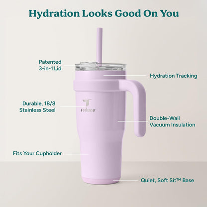 24 oz Stainless Steel Tumbler with Handle - Dual-Wall Vacuum Insulated Travel Mug, Sweat-Proof Lid & Reusable Straw - Keeps Drinks Cold for 24 Hrs, Fits Cupholders, Dishwasher Safe-Pink Cotton
