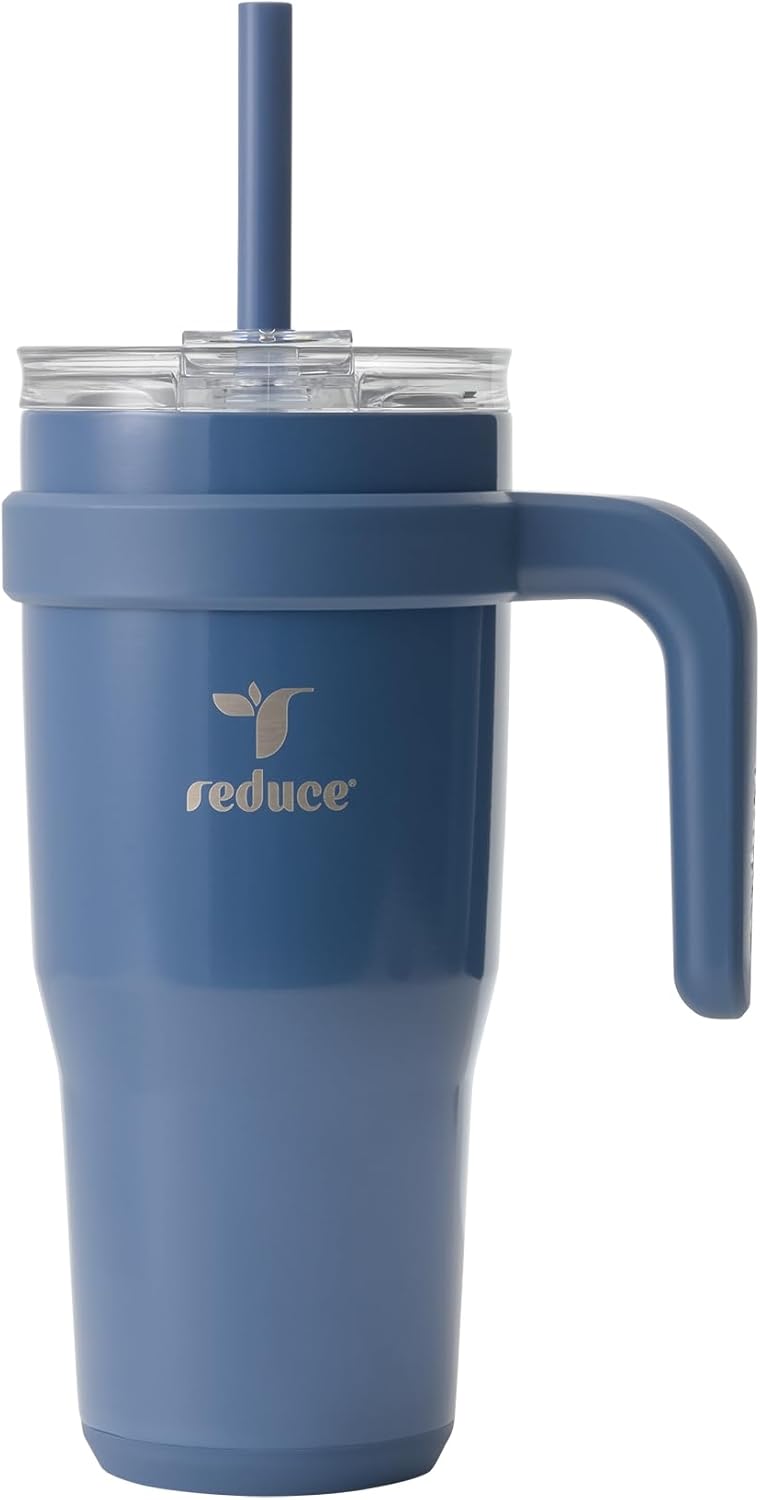 24 oz Stainless Steel Tumbler with Handle - Dual-Wall Vacuum Insulated Travel Mug, Sweat-Proof Lid & Reusable Straw - Keeps Drinks Cold for 24 Hrs, Fits Cupholders, Dishwasher Safe-Pink Cotton