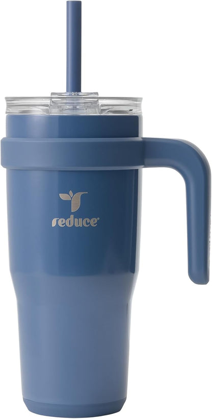 24 oz Stainless Steel Tumbler with Handle - Dual-Wall Vacuum Insulated Travel Mug, Sweat-Proof Lid & Reusable Straw - Keeps Drinks Cold for 24 Hrs, Fits Cupholders, Dishwasher Safe-Pink Cotton