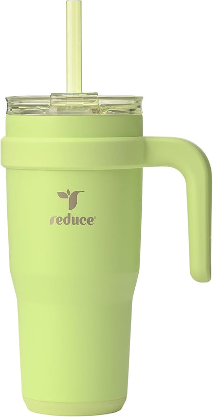 24 oz Stainless Steel Tumbler with Handle - Dual-Wall Vacuum Insulated Travel Mug, Sweat-Proof Lid & Reusable Straw - Keeps Drinks Cold for 24 Hrs, Fits Cupholders, Dishwasher Safe-Pink Cotton