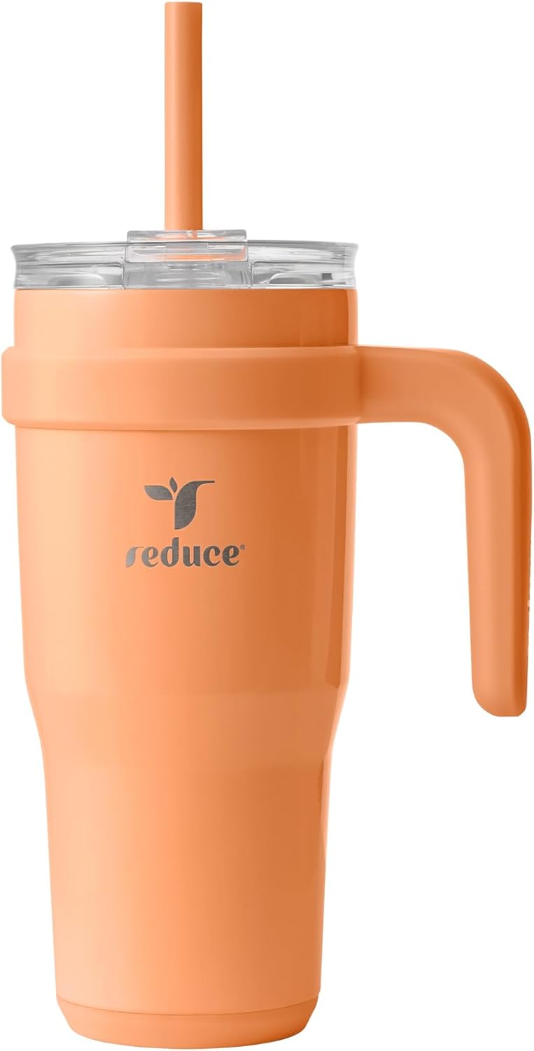 24 oz Stainless Steel Tumbler with Handle - Dual-Wall Vacuum Insulated Travel Mug, Sweat-Proof Lid & Reusable Straw - Keeps Drinks Cold for 24 Hrs, Fits Cupholders, Dishwasher Safe-Pink Cotton