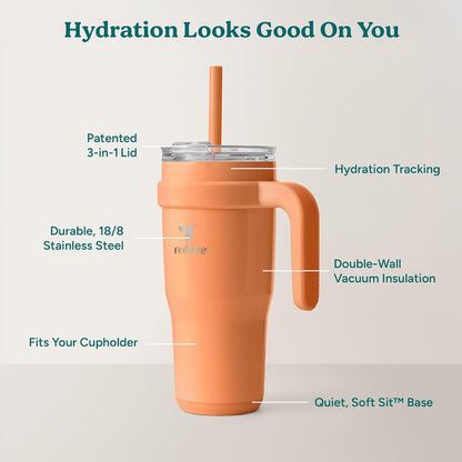 24 oz Stainless Steel Tumbler with Handle - Dual-Wall Vacuum Insulated Travel Mug, Sweat-Proof Lid & Reusable Straw - Keeps Drinks Cold for 24 Hrs, Fits Cupholders, Dishwasher Safe-Pink Cotton