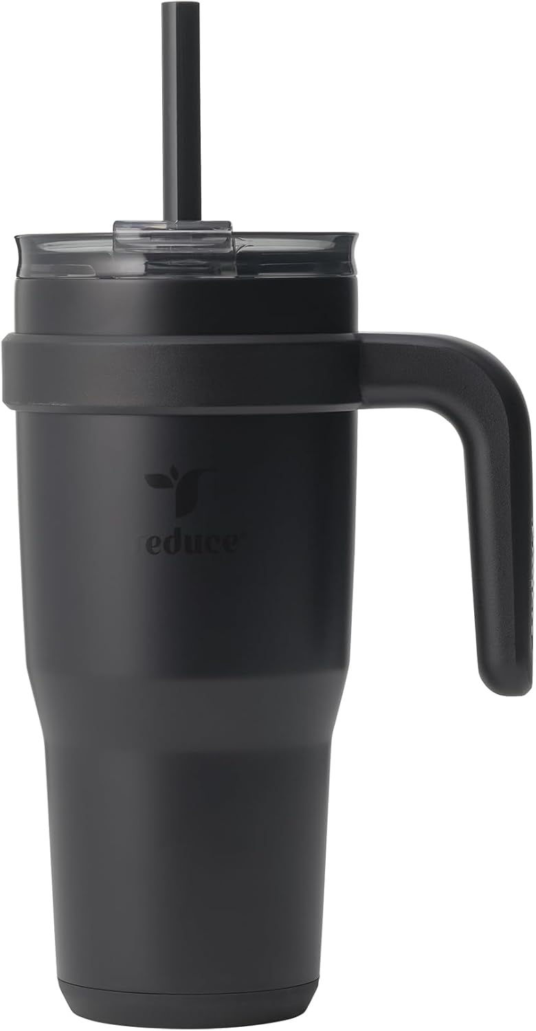 24 oz Stainless Steel Tumbler with Handle - Dual-Wall Vacuum Insulated Travel Mug, Sweat-Proof Lid & Reusable Straw - Keeps Drinks Cold for 24 Hrs, Fits Cupholders, Dishwasher Safe-Pink Cotton