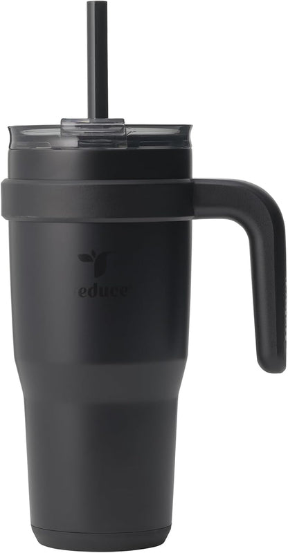 24 oz Stainless Steel Tumbler with Handle - Dual-Wall Vacuum Insulated Travel Mug, Sweat-Proof Lid & Reusable Straw - Keeps Drinks Cold for 24 Hrs, Fits Cupholders, Dishwasher Safe-Pink Cotton