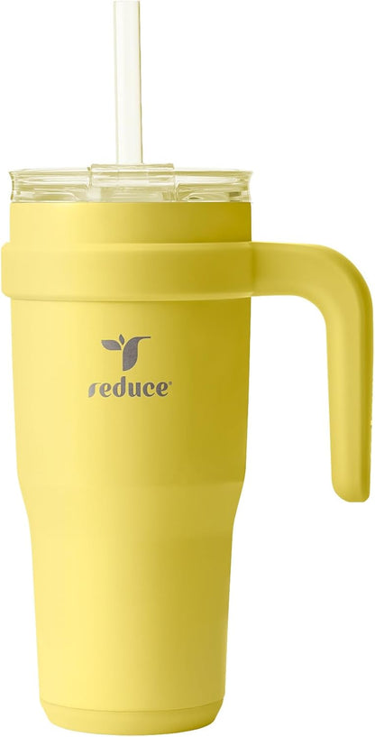 24 oz Stainless Steel Tumbler with Handle - Dual-Wall Vacuum Insulated Travel Mug, Sweat-Proof Lid & Reusable Straw - Keeps Drinks Cold for 24 Hrs, Fits Cupholders, Dishwasher Safe-Pink Cotton