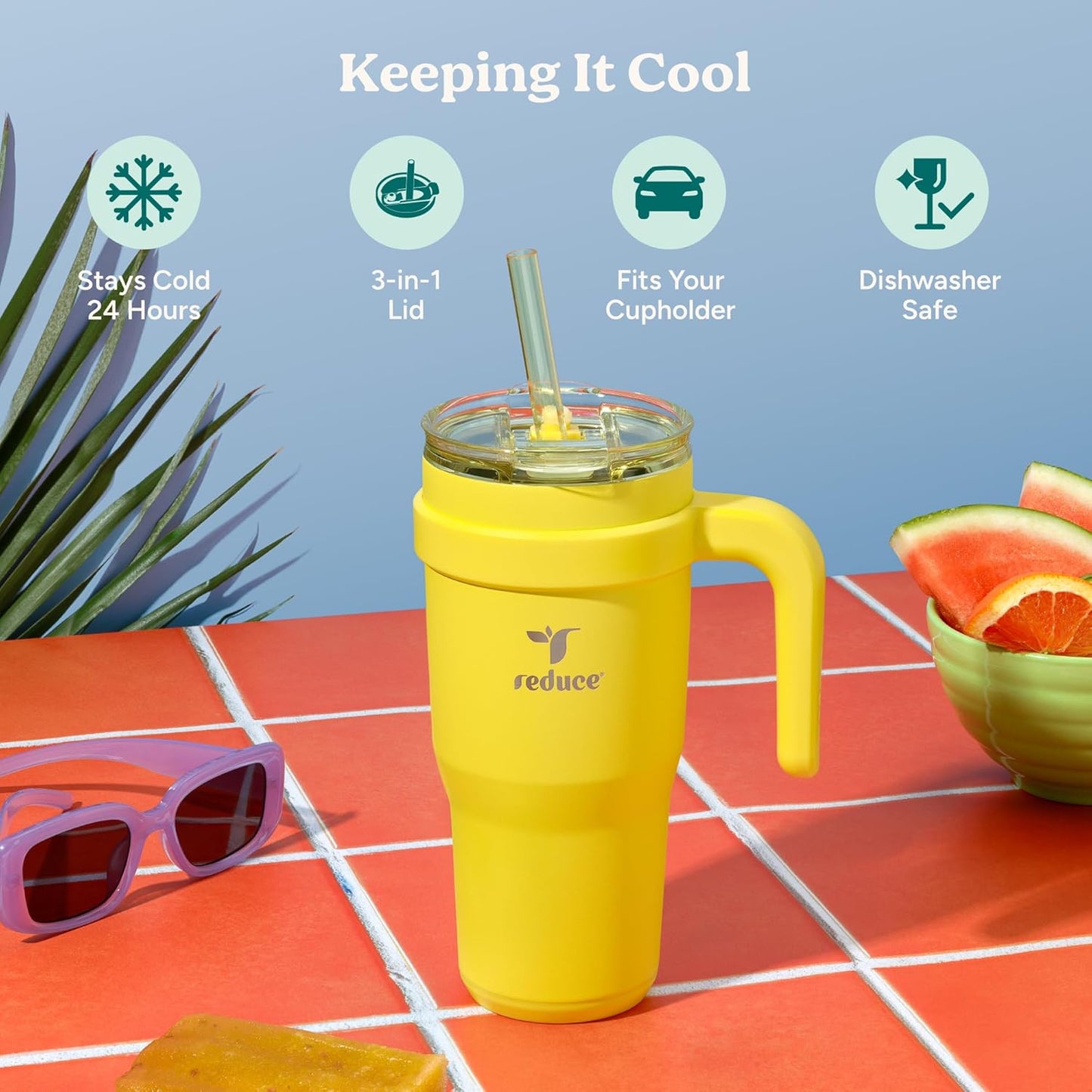 24 oz Stainless Steel Tumbler with Handle - Dual-Wall Vacuum Insulated Travel Mug, Sweat-Proof Lid & Reusable Straw - Keeps Drinks Cold for 24 Hrs, Fits Cupholders, Dishwasher Safe-Pink Cotton