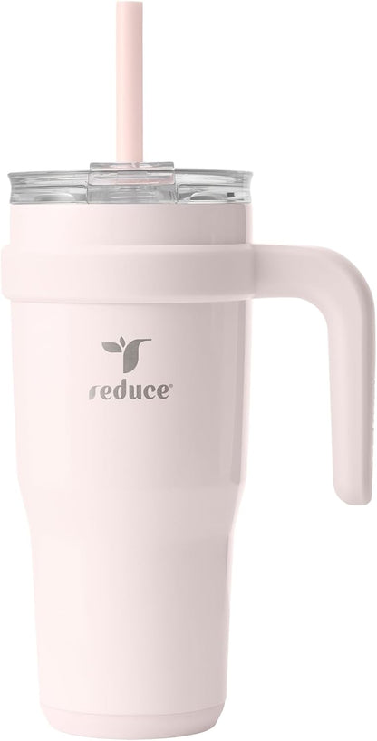 24 oz Stainless Steel Tumbler with Handle - Dual-Wall Vacuum Insulated Travel Mug, Sweat-Proof Lid & Reusable Straw - Keeps Drinks Cold for 24 Hrs, Fits Cupholders, Dishwasher Safe-Pink Cotton