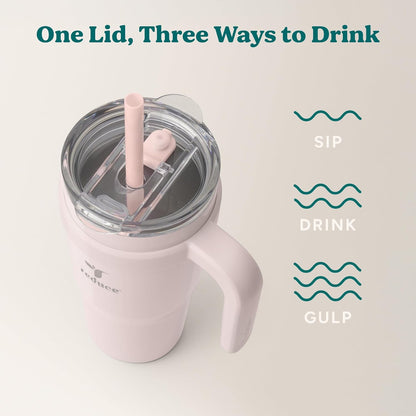24 oz Stainless Steel Tumbler with Handle - Dual-Wall Vacuum Insulated Travel Mug, Sweat-Proof Lid & Reusable Straw - Keeps Drinks Cold for 24 Hrs, Fits Cupholders, Dishwasher Safe-Pink Cotton