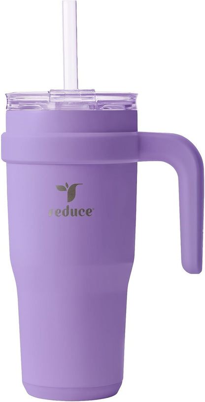 24 oz Stainless Steel Tumbler with Handle - Dual-Wall Vacuum Insulated Travel Mug, Sweat-Proof Lid & Reusable Straw - Keeps Drinks Cold for 24 Hrs, Fits Cupholders, Dishwasher Safe-Pink Cotton