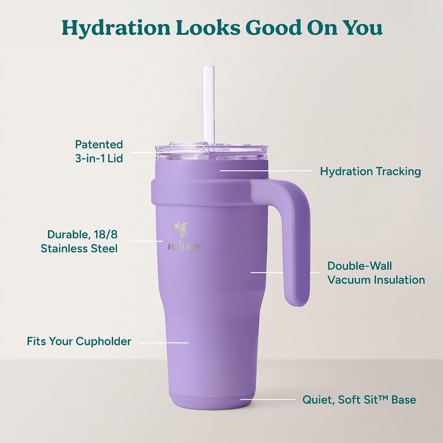 24 oz Stainless Steel Tumbler with Handle - Dual-Wall Vacuum Insulated Travel Mug, Sweat-Proof Lid & Reusable Straw - Keeps Drinks Cold for 24 Hrs, Fits Cupholders, Dishwasher Safe-Pink Cotton