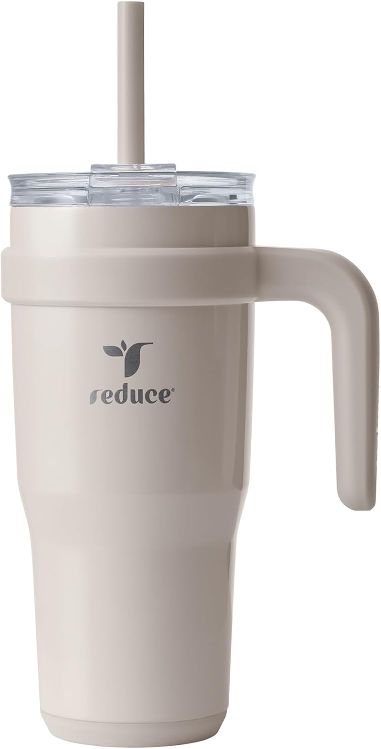 24 oz Stainless Steel Tumbler with Handle - Dual-Wall Vacuum Insulated Travel Mug, Sweat-Proof Lid & Reusable Straw - Keeps Drinks Cold for 24 Hrs, Fits Cupholders, Dishwasher Safe-Pink Cotton