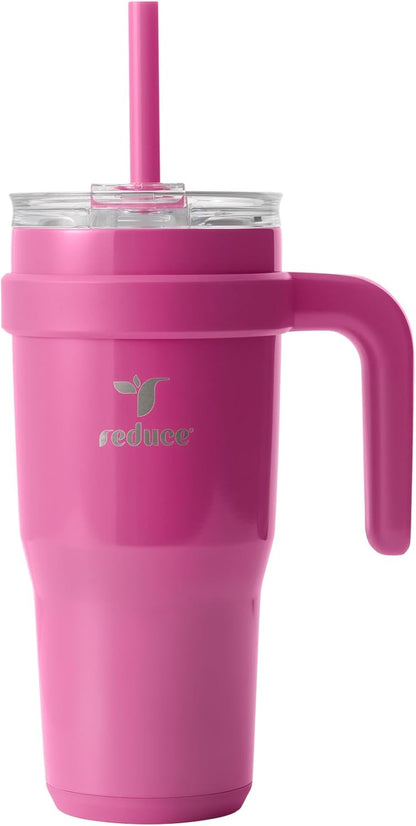 24 oz Stainless Steel Tumbler with Handle - Dual-Wall Vacuum Insulated Travel Mug, Sweat-Proof Lid & Reusable Straw - Keeps Drinks Cold for 24 Hrs, Fits Cupholders, Dishwasher Safe-Pink Cotton