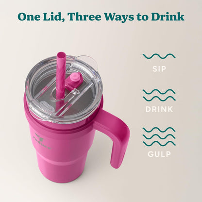24 oz Stainless Steel Tumbler with Handle - Dual-Wall Vacuum Insulated Travel Mug, Sweat-Proof Lid & Reusable Straw - Keeps Drinks Cold for 24 Hrs, Fits Cupholders, Dishwasher Safe-Pink Cotton